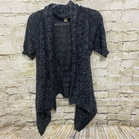 Decree Black Gray Knit Open Front Waterfall Cardigan Sweater - Picture 1 of 6